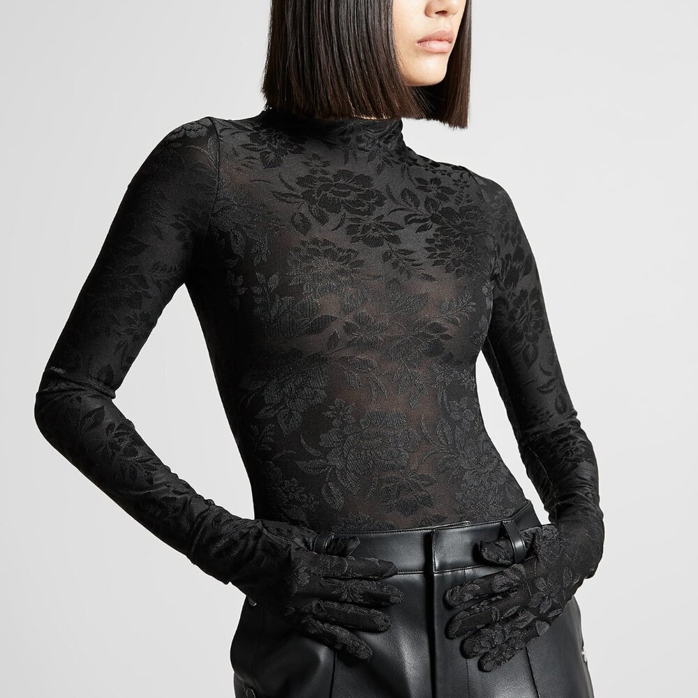 Manière De Voir - Jacquard Bodysuit with Gloves - Black